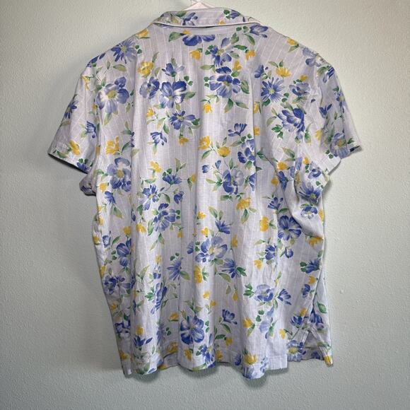 Lauren Ralph Lauren Pajama Set XL Floral Blue Cropped Logo Pocket Black Label - Picture 6 of 6